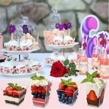 50pcs Pudding Cups, Assorted Styles Of Dessert Cups, Transparent Jelly Cups, Ice Cream Cups, Pudding & Mousse Cups, Reusable, Suitable For Birthday, Wedding, Party, Gathering, Holiday Event - Multicolor - View 3