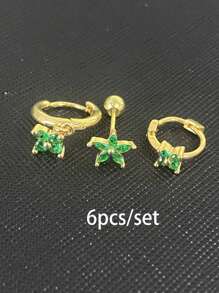 3/6pcs Cubic Zirconia Five Petal Flower Stud Earrings Set For Women Stacking Simple Huggies Cartilage Small Hoop Earring Jewelry