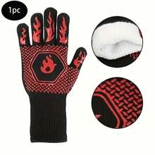 قطعة واحدة من قفازات الشواء المقاومة للحرارة والنار من السيليكون، قفازات الطبخ في المطبخ، مقاومة للانزلاق والتآكل، سهلة التنظيف، مناسبة للشواء والطهي والخبز والتخييم - مقاومة درجات الحرارة العالية، قفازات متعددة الاستخدامات للخارج