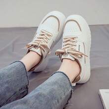 1 Pair Women's Lace-Up Low-Top Sneakers, Breathable Air Cushion Soft Sole Casual Running Shoes, Versatile Sporty Sneakers - Khaki - View 3