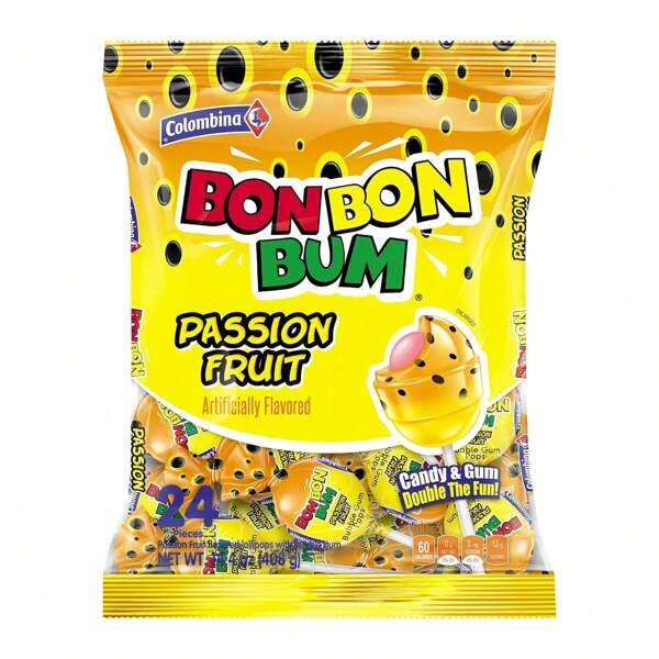 Colombina Bon Bon Bum Lollipops Tropical Passion Fruit Flavor, 24 Count (Pack Of 1)