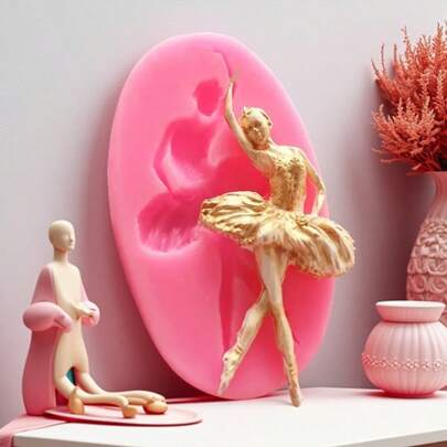 1 Stampo di silicone a forma di ragazza che balla rosa, portacandela per compleanno, forniture fai-da-te per resina/argilla, facile da utilizzare e riutilizzabile