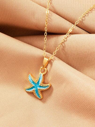 1 件儿童可爱时尚彩色海星吊坠项链，配不锈钢链，适合夏季海滩度假和生日礼物、日常佩戴