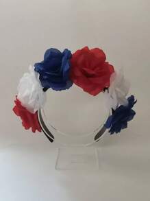 1pc World Cup National Flag Colors Flower Headband, National Day Party Parade Floral Wreath Hair Hoop Accessory