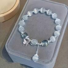2 pièces - Bracelet pendant élégant en perles de verre en forme d'étoile - Bijou noble imitation œil de chat pour femmes, thème de fête transparent bleu, cadeau de la Saint-Valentin et de Noël, 15+, design exquis, artisanat exquis, accessoires de mode, bijoux pour adolescentes
