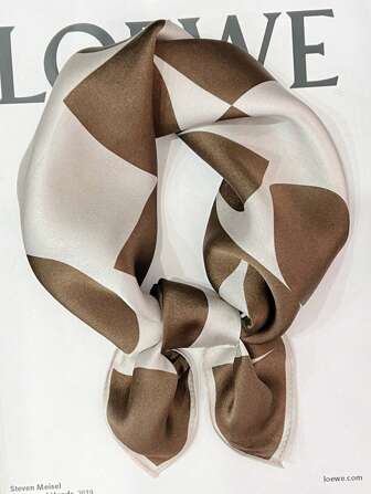 1 pièce Foulard carré en soie à imprimé géométrique pour femme, style minimaliste 70 cm