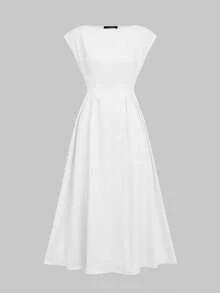 Đầm midi Floreya màu mơ thanh lịch kiểu Pháp, thắt eo, xòe rộng, hở lưng, thích hợp cho những buổi hẹn hò thường ngày, với phần chân váy xòe. - trắng - Xem 3