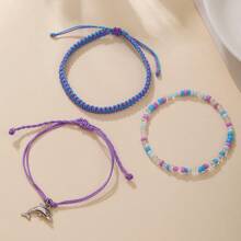 3 Peças/Conjunto Pulseira Trançada Feita à Mão com Desenho de Golfinho, Adequado para Uso Diário