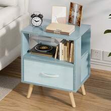 Bedside Table, Modern Open Storage Side Table, Double-Tier Nightstand, Suitable For Small Spaces, Living Rooms, And Bedrooms. - Dây rút vải màu xanh - Xem 1