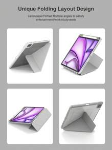 Solid Color Y-Fold Flat Tablet Case For IPad 11(A16 2025) Protective Multi-Angle Stand With Pencil Slot, Acrylic Back Cover Anti-Scratch & Anti-Bend, Magnetic Auto Sleep/Wake, With IPad 10th Generation 2022 Comes With Lens Protection Slice For IPad Air 4/Air5/Air 11(M2)/Air 11(M3) 2025 With IPad 7th 8th 9th Gen (10.2-Inch) Pro 11 2018 2020 2021 2022 PU Artificial Leather-Grey