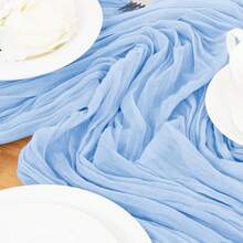 1/5pcs Blue Cheese Cloth Table Runner 35*118 Inch Country Style Cheesecloth Table Runner, Suitable For Wedding, Bridal Shower, Birthday Party, Halloween, Thanksgiving, Christmas Dining Table Decor - Multicolor - View 3
