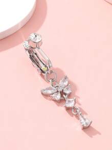 1 Pc Luxurious Alloy Unique Hole-Free And Pierced White Zirconia Water Drop Pendant Golden Butterfly False Navel Ring And Human Piercing Jewelry Are Suitable For Ladies To Wear On A Daily Basis
