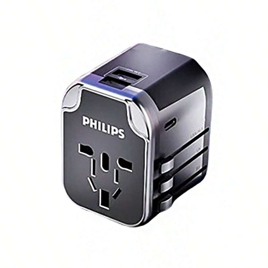 PHILIPS 插头转换器SPS1001A/93 通用快速充电轻巧便携升级USB充电电源双用锁扣设计英国插头（220-240V）
