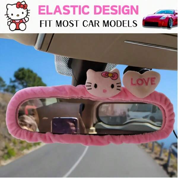 Sanrio 1pc Hello Kitty Car Rearview Mirror Decoration - Practical Dust Cover, Decorates And Protects Rearview Mirror, Universal Car Accessory
