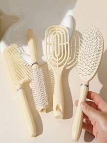 4pcs Fluffy Air Cushion Hair Comb Set, Long Hair Straightening Brush, Student Dormitory/Home Use, Women Curling Massage Comb