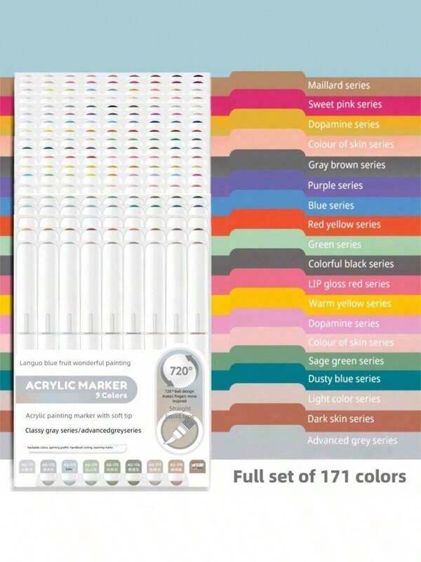 Languo 171/126/45/27/18/9 Colors Soft Brush Acrylic Marker Pen Set,DIY Hand Drawn,Paint Art Markers Pens,Student Graffiti Acrylic Paint Pens,M720