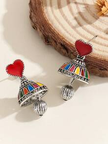 1 对波西米亚心形 Jhumka 风铃耳环，女士传统珠宝，适合日常、节日、婚礼和派对佩戴/珠宝礼物