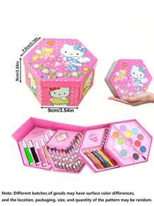 Sanrio 1Set Hello Kittys 46 Color Watercolor Brush Painting Kit Rotating Storage Painting Combination Set Suitable For School Office And Daily Use Gift(Some Parts May Be Random) School Supplies, Back To School