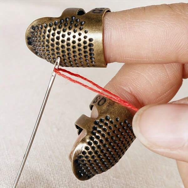 2 peças dedais ajustáveis de bronze vintage, dedais de calcador antiderrapantes para bordado feitos à mão, acessórios para ferramentas de costura