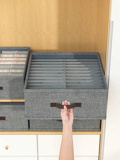 1件灰色衣物收纳盒，衣服隔层收纳，衣柜收纳盒，抽屉收纳盒，内衣收纳，裤子收纳，适用于家庭收纳整理