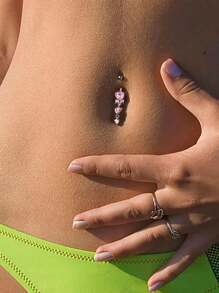 1 Peça Argola para Umbigo Descaída Rosa, Y2K, Joia de Piercing de Umbigo Fofa com Asa, Coração, Borboleta e CZ, 14G, para Mulheres