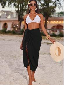 Pareo para Mulheres Longo Cobertura para Maiô de Praia, Pareo com Borlas, Saia de Maiô Bikini Cobertura para Traje de Banho