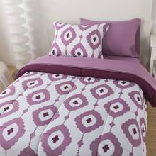 7-Piece Reversible Bed In A Bag Comforter Set With Sheets, Blue Floral, Queen - Geo Ungu - View 9