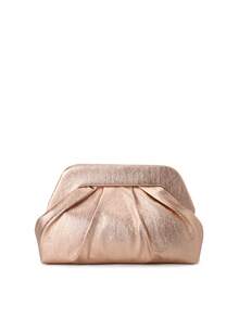 Rose Gold Pleated Clutch Bag For Women - Glossy Textured PU Leather Evening Purse, Elegant Party Clutch For Dates/Wedding/Banquet, Business Formal Handbag To Match Dresses & Gowns
