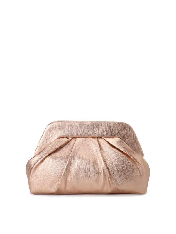 Bolso de embrague plisado en rosa dorado para mujer - Bolso de noche PU con textura brillante, embrague elegante para fiestas/bodas/banquetes, bolso formal de negocios a juego con vestidos y vestidos largos