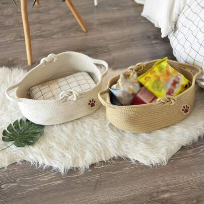 Yiuswoy Cesto de armazenamento de corda trançada, oval, cor sólida, cesto de roupa suja, estilo boho, com alças decorativas, ideal para roupas, brinquedos, suprimentos para animais de estimação, organização e decoração doméstica, perfeito para casa, dormitório, escritório e escola