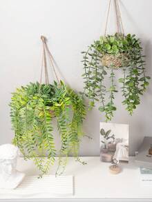 1pc/2pcs Hanging Eucalyptus Leaves & Fern Artificial Plants, Polyester Fiber Hanging Succulent Decor, Green Ornaments, Suitable For All Year Round, Spring/Summer Decoration, Applicable For School Dorm, Office, Party, Birthday, Home, Hotel, Restaurant, Living Room, Bedroom, Wedding, Kitchen And Garden - Green - View 3