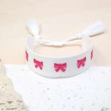 1 pieza Pulsera de la amistad bordada a mano de estilo bohemio con moño, accesorio de moda adecuado para familia, amigos, estudiantes, regalos, fiestas, viajes y uso diario