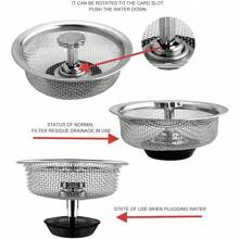 Kitchen Sink Strainer With Handle And Stopper Replacement Kitchen Sink Drain Basket/Stopper/Plug 3.3 Inch Stainless Steel Kitchen Sink Drain Strainer Mesh Sifter Filter(‎Silver)