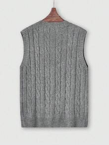Men's V-Neck Solid Color Knit Sweater Vest - Grey - View 2