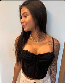 LACE CORSET WITH STRAPS AND ADJUSTMENT STRING WITHOUT PADS BLOGGER FASHION PARTY Simple - màu đen - Xem 4