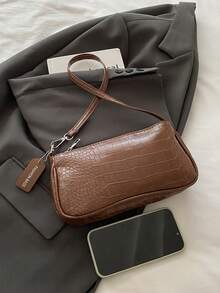 鳄鱼皮压花韩版女士手提包，新款时尚单肩包，简约新月形女士通勤公文包