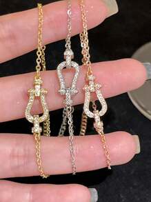 1 Peça Fecho em U de Ferradura de Aço Inoxidável com Strass, Estilo Delicado e Luxuoso, Corrente para Clavícula Fashion para Mulheres