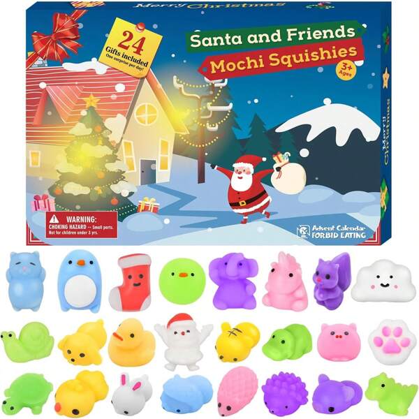 Calendario dell'Avvento 2025, Peluche Mochi di Natale da 24 giorni, Giocattoli con calendario del conto alla rovescia di Natale, Unboxing di peluche, Regali per le feste di Natale