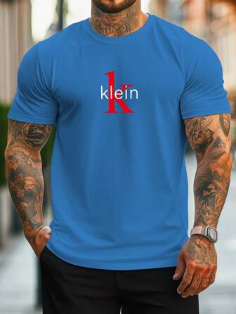 Men's Graphic T-Shirt - Lightweight Polyester, Regular Fit Short Sleeve Tee For Casual & Athletic Wear, Breathable Summer Top With Bold Letter Print, Breathable Shirt | Round Neckline Shirt | Durable Sportswear ﻿