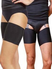 1双女士防摩擦大腿带，弹性防摩擦腿套，高弹硅胶防摩擦保护腿套，防勾丝大腿绑带，防止大腿擦伤 - 黑色 - 查看 4