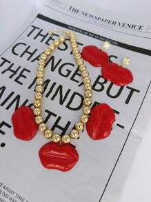 1pc Fashionable Drip Lip Earrings Necklace Jewelry Set, Suitable For Women Party And Daily Wear