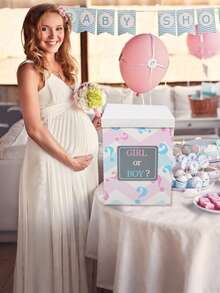 性别揭晓气球套装，包含创意包装盒、背景幕布和性别揭晓气球——适合男孩或女孩的迎婴派对装饰 - 彩色 - 查看 9