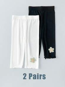 2 Pairs Breathable Summer Leggings For Kids Baby Girls Lightweight Capri Leggings - Cool For Summer Outer/Underwear