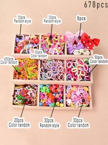 678pcs Cute Multicolor Hair Accessory Set, Including Colorful Bowknot Hair Clips, Acrylic Butterfly Hair Clips And Various Elastic Hair Bands, Girls Casual Everyday And Party Hairstyle Decorations, Suitable For All Seasons