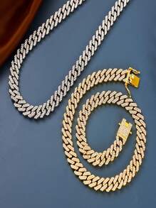 12mm Hiphop Double Row Diamond Cuban Chain Necklace, Fashion Hiphop Rap Music Style Necklace Bracelet Jewelry For Men And Women, Suitable For Daily Wear, Birthday Party, Christmas, Thanksgiving, Gift For Family And Friends