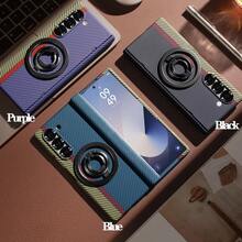 Hadaasi 1pc Multi-Color Water Transfer Carbon Fiber Texture Metal Magnetic Stand 360° Rotating Center Axis Hinge With Screen Tempered Glass Film Foldable Aramid Fiber Kevlar Texture Shell Film All-In-One Full Coverage Anti-Drop Protective Case Compatible With Galaxy Z Fold 8/Z Fold 8 Ultra/Z Fold 7/Z Fold 6/Z Fold 5/Z Fold 4/Z Fold 3 - Multicolor - View 4
