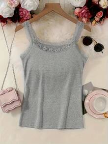 6pcs Women's Plus Size Lace Camisole Vests - Slim Fit Sheer Layering Tops With Lace Trim, Stretchy Lightweight Undershirts For All Seasons, 6 Colors (Nude, White, Black, Grey, Pink, Beige), Versatile Clothing, Elegant Design, Delicate Detailing, Nontransparent Fabric - 混合顏色 - 查看 3