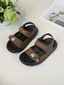 1 双男童休闲百搭平底防滑运动凉鞋,撞色缝线设计,夏季沙滩鞋 - 棕色 - 查看 9