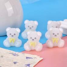 10pcs 23x26mm Adorable Mixed Color Flocked Bow Tie Small Bear Shape Acrylic Bead Jewelry Making DIY Charm Bracelet, Necklace And Pen