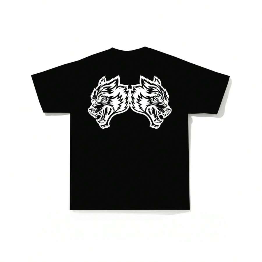 2025 New DARCSPORT Wolf Head Loose Fitness T-Shirt Pure Cotton Training Sports Short Sleeve Summer Men And Women Ins Y2k - 黑色 - 查看 1